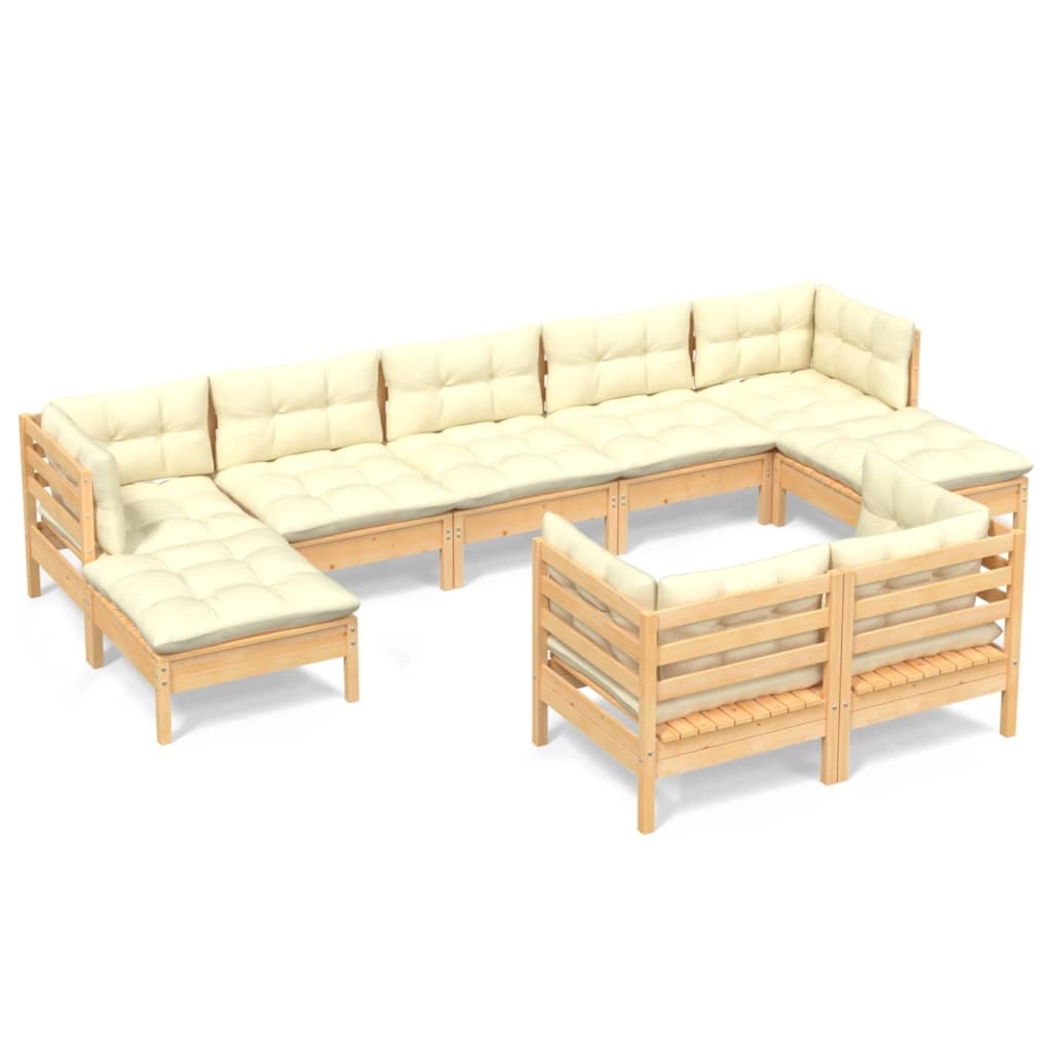 9-tlg. Garten-lounge-set Mit Creme Kissen Massivholz Kiefer günstig online kaufen