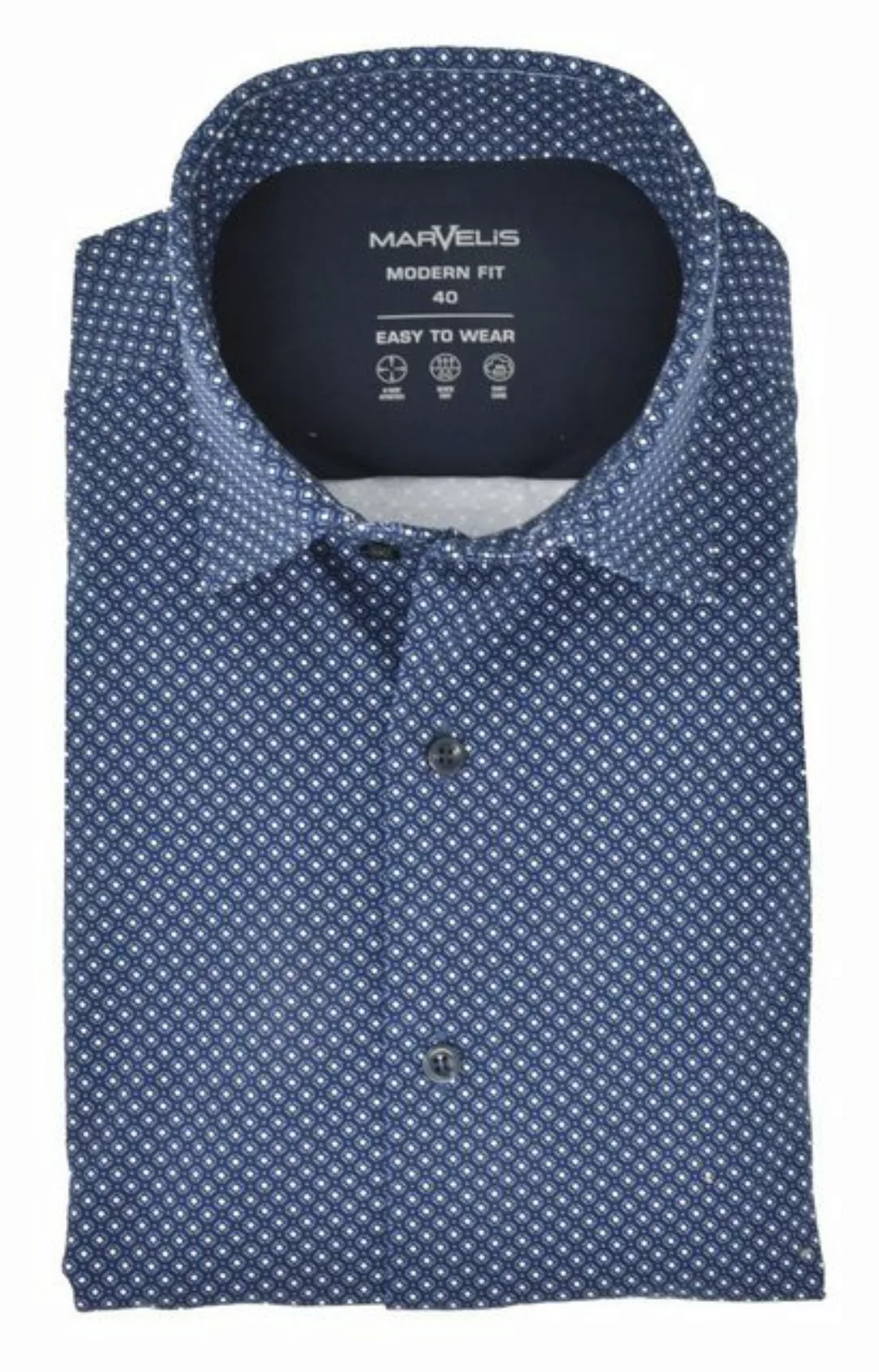 MARVELIS Businesshemd Jerseyhemd - Modern Fit - ELA - Einfarbig - Dunkelbla günstig online kaufen
