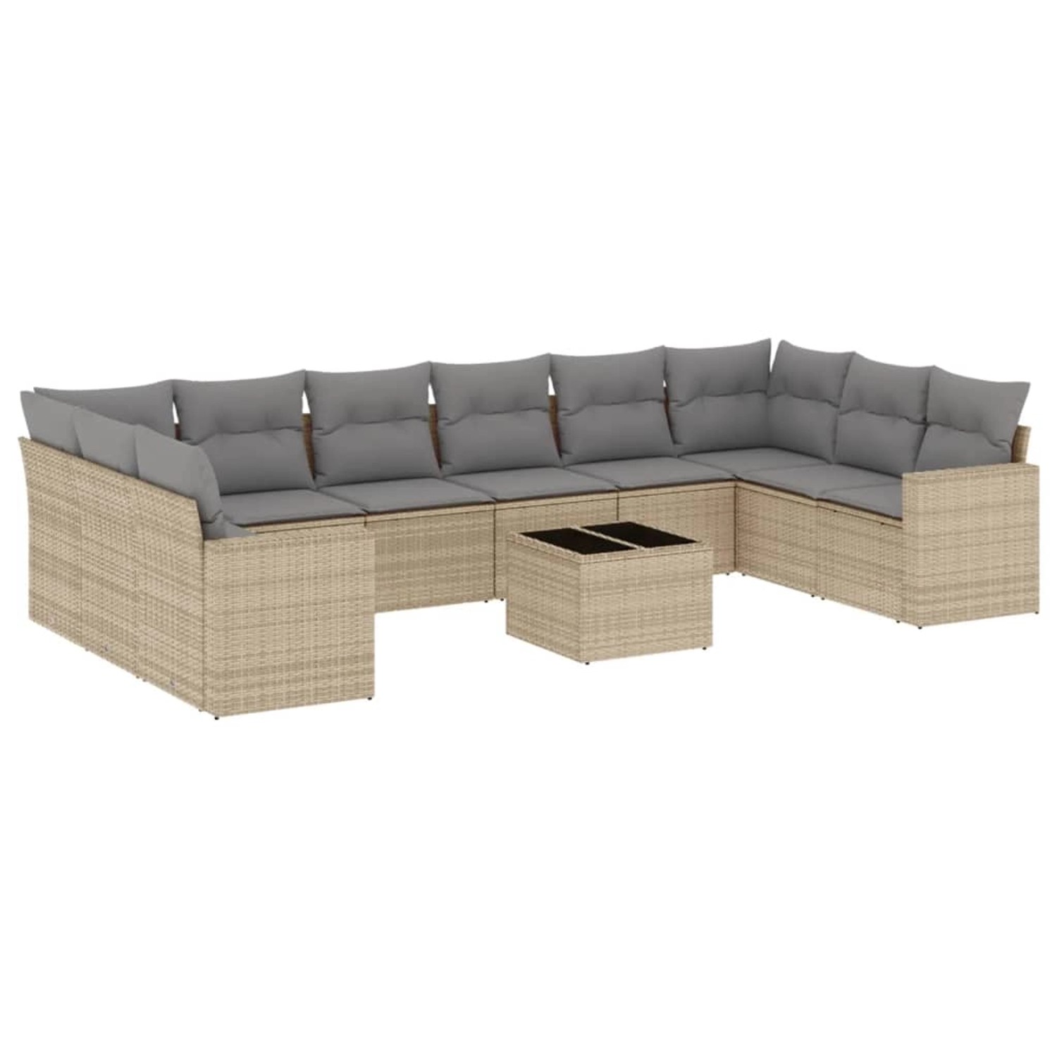 vidaXL 11-Tlg Garten-Sofagarnitur mit Kissen Beige Poly Rattan 3219469 günstig online kaufen