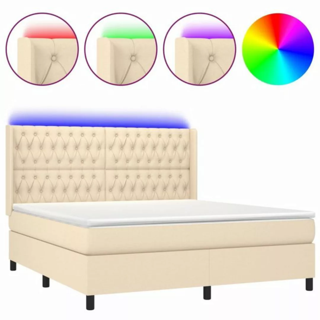 vidaXL Bettgestell Boxspringbett mit Matratze LED Creme 160x200 cm Stoff Be günstig online kaufen