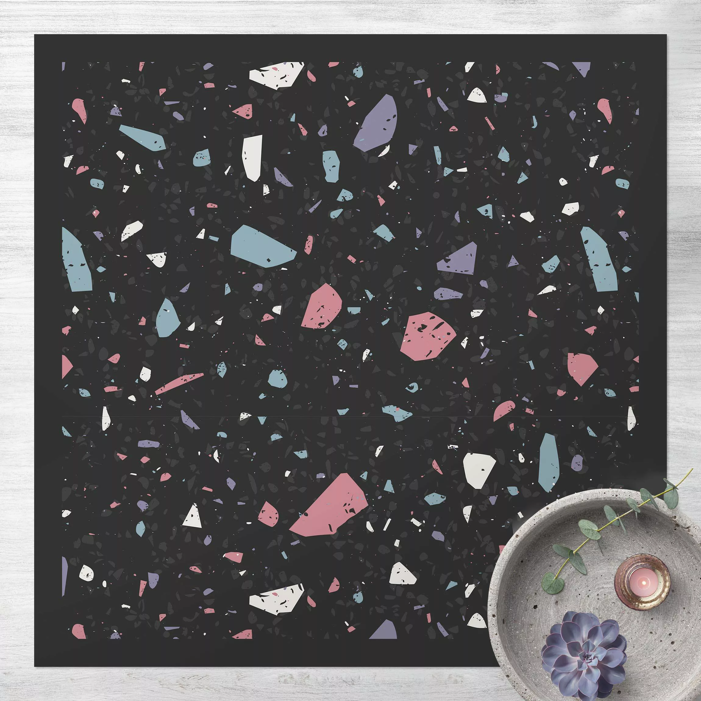 Vinyl-Teppich Detailliertes Terrazzo Muster Taranto mit Rahmen günstig online kaufen