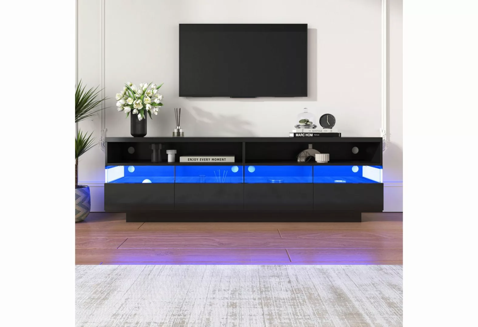 IDEASY TV-Schrank TV-Schrank, LED-Beleuchtung, weiß/schwarz, zwei Fächer, v günstig online kaufen