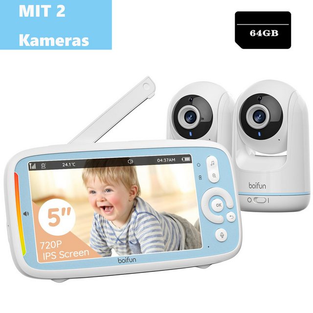 Boifun Video-Babyphone Babyphone mit 2 Stück Kamera 5 Zoll Baby Monitor 720 günstig online kaufen