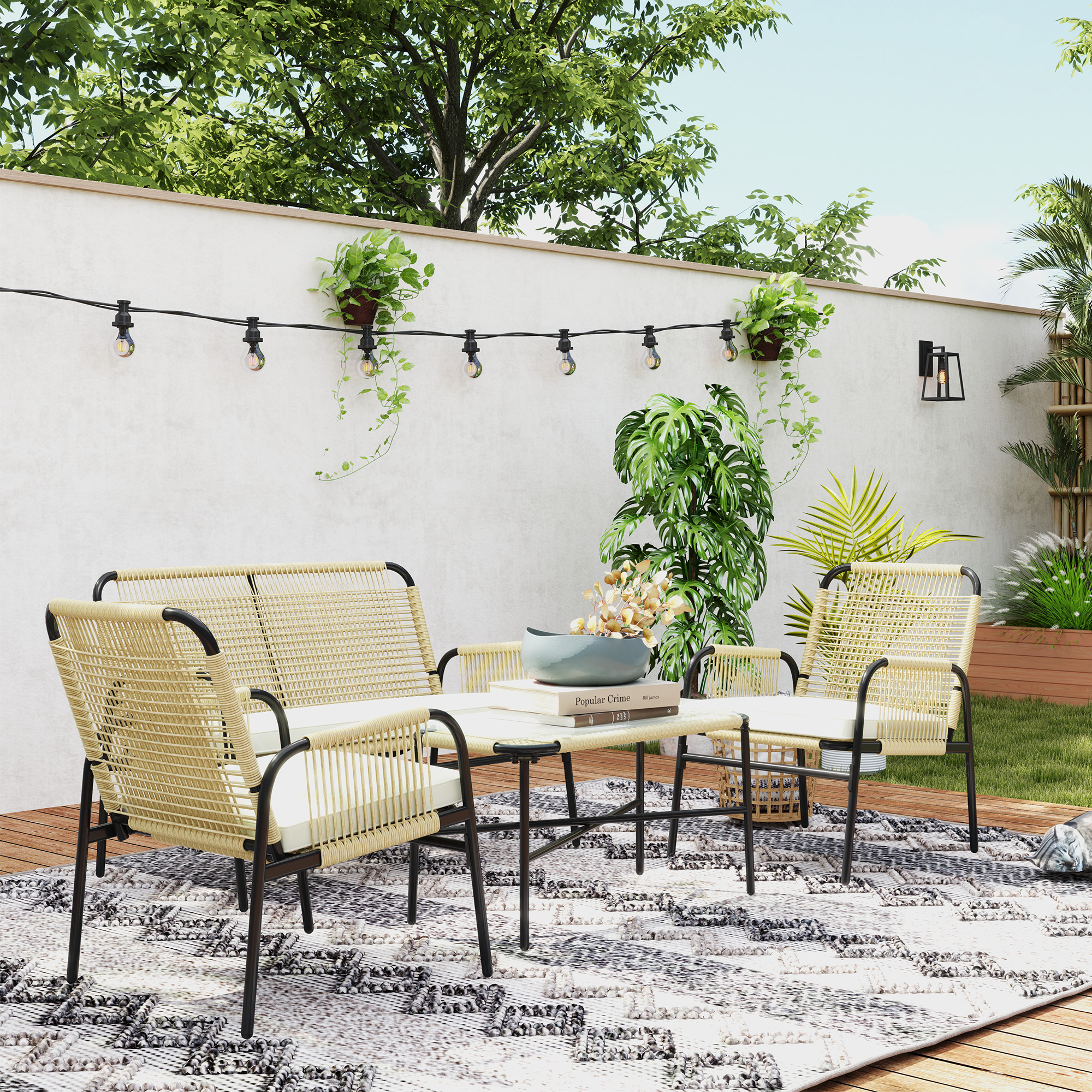 Outsunny 4 tlg Garten Sitzgruppe Rattan mit Zweisitzer Sesseln Couchtisch m günstig online kaufen