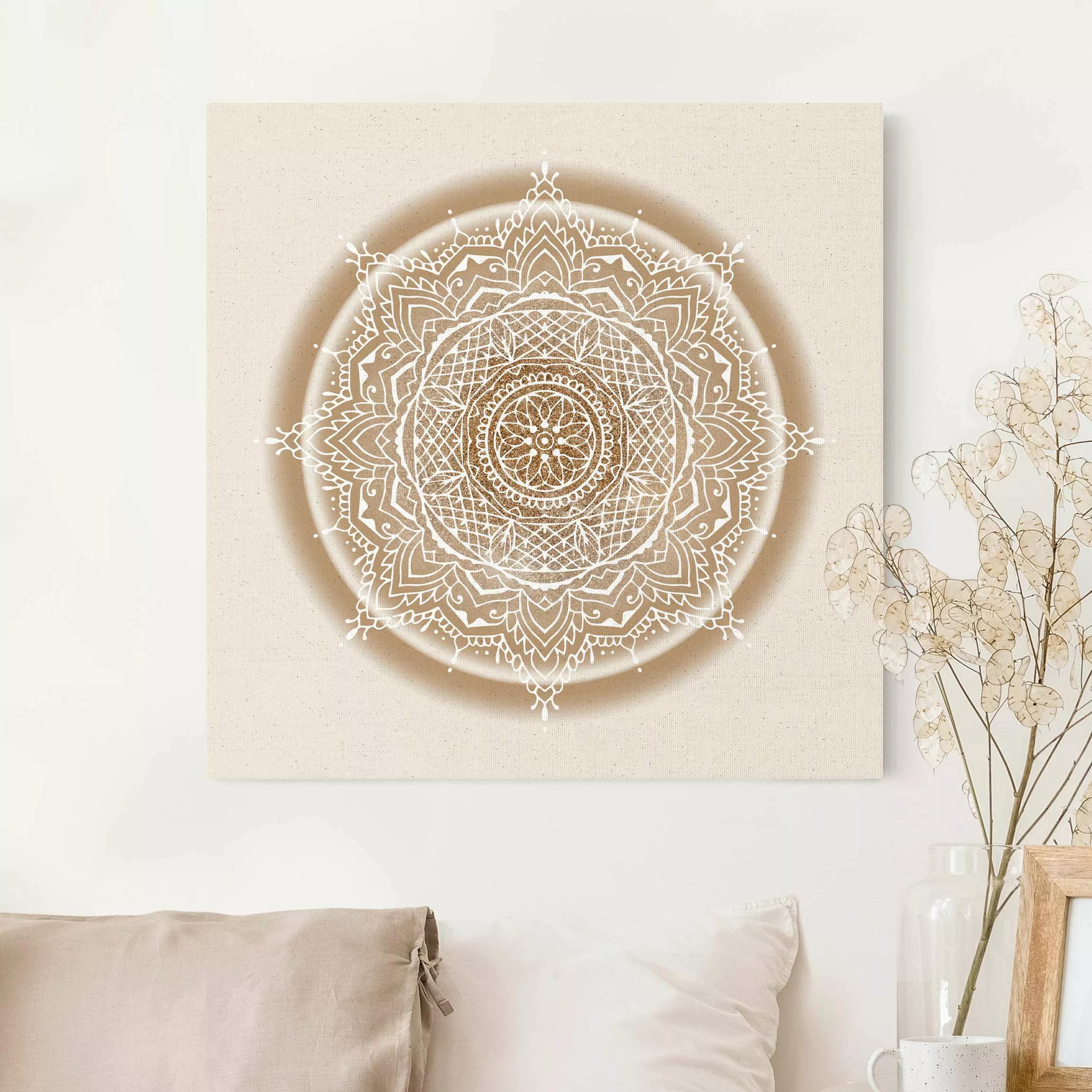 Leinwandbild auf Naturcanvas Mandala auf Goldkreis günstig online kaufen