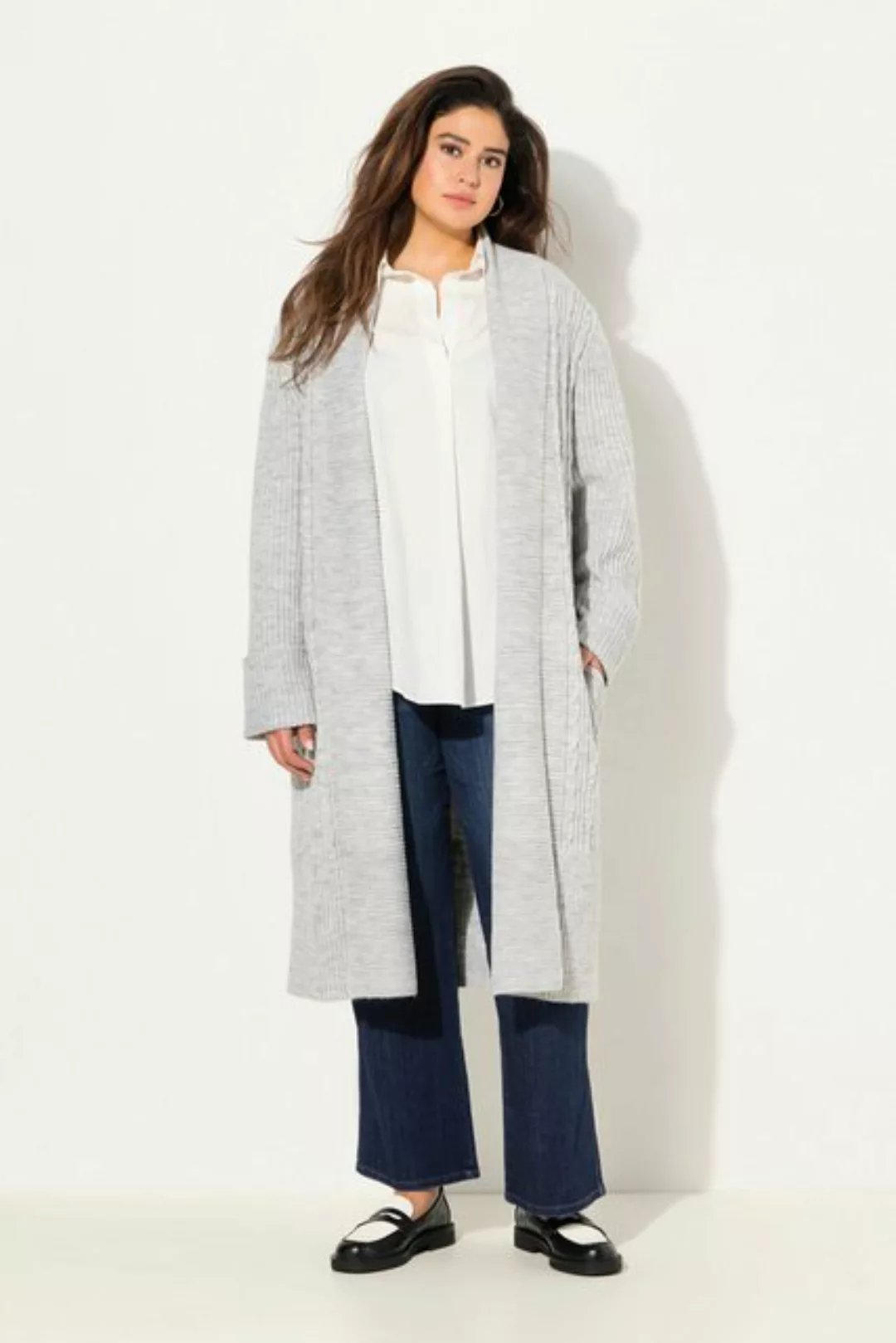 Ulla Popken Strickjacke Long-Strickjacke meliert offene Form Langarm günstig online kaufen