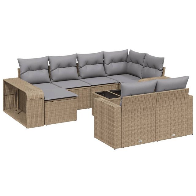 vidaXL Sofaelement 11-tlg. Garten-Sofagarnitur mit Kissen Beige Poly Rattan günstig online kaufen