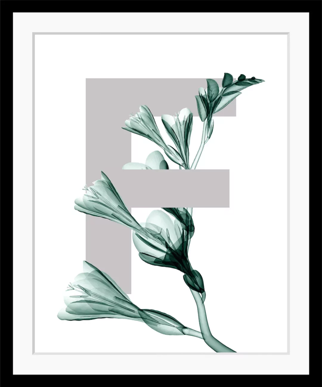 queence Bild "F-Flower", Buchstaben, gerahmt, Blume, Blätter günstig online kaufen