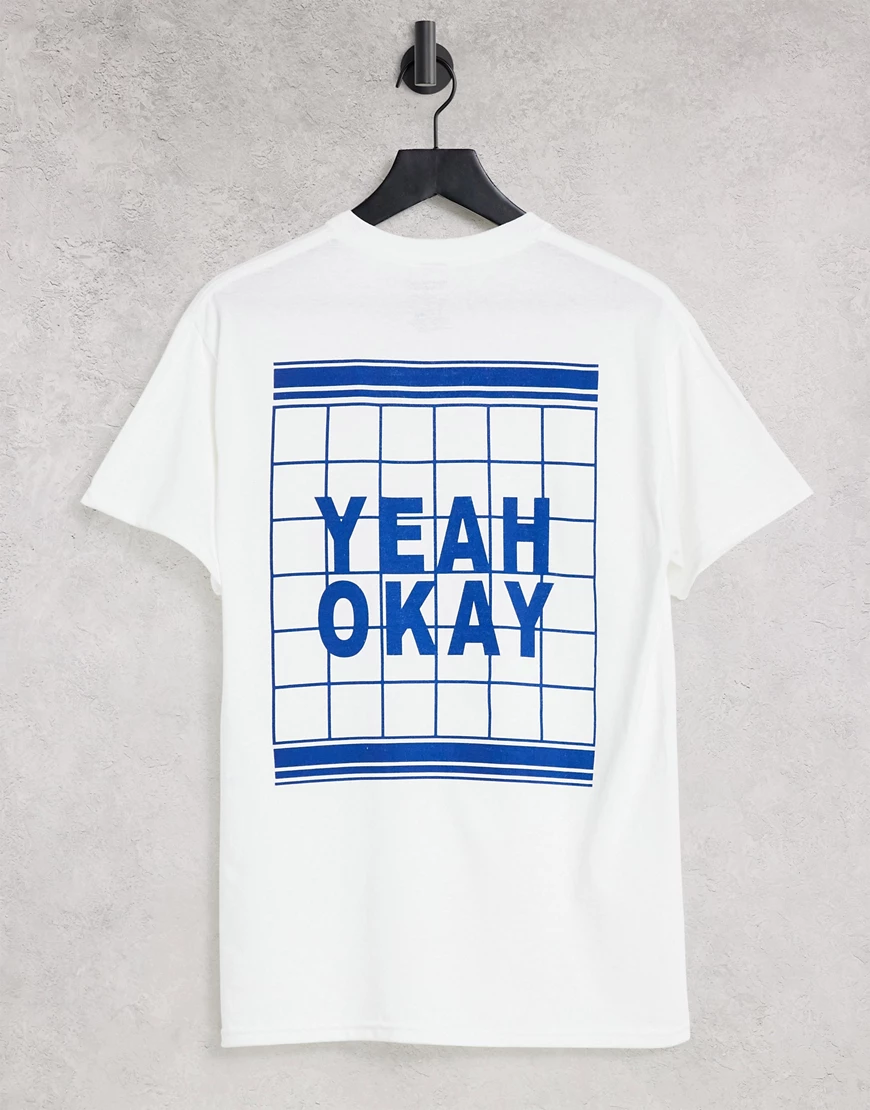 Heartbreak – T-Shirt mit „Yeah Okay“-Grafikprint hinten-Weiß günstig online kaufen