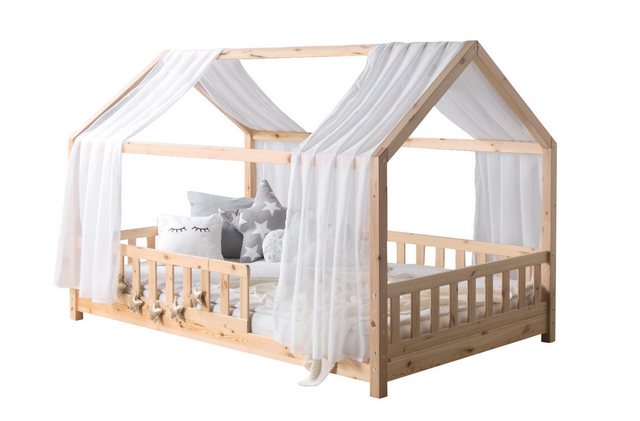 Ticaa Hausbett TiCAA Kinderbett Hausbett mit Tüll Kim 90x200 cm, Hausbett i günstig online kaufen