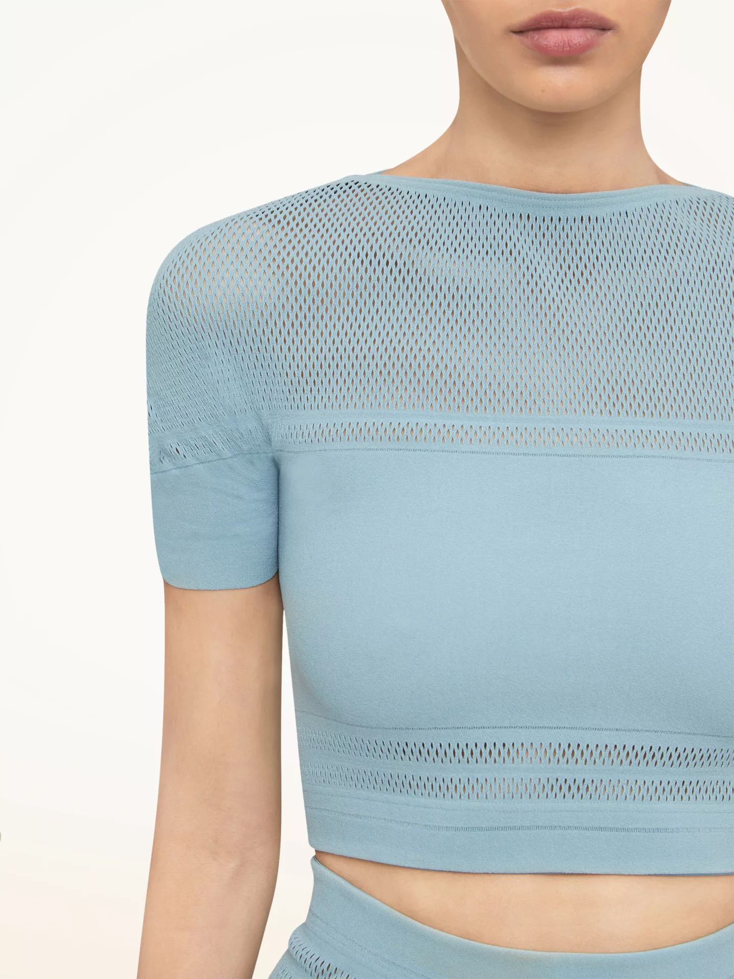 Wolford - Net Lines Top Short Sleeves, Frau, sky, Größe: XS günstig online kaufen