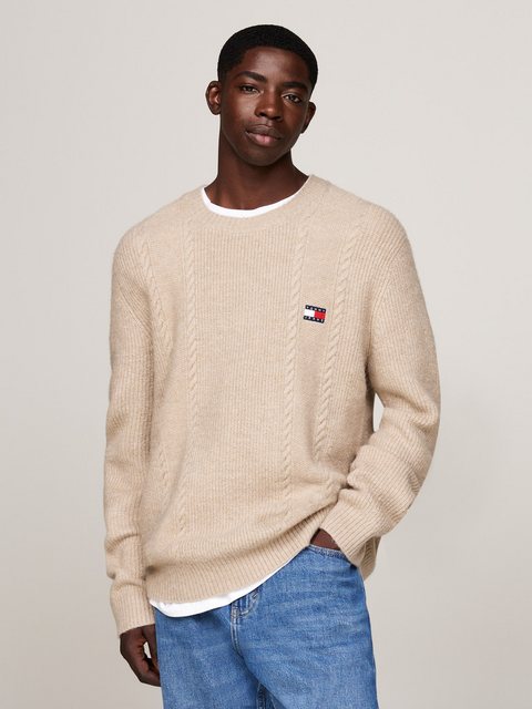 Tommy Jeans Sweatshirt TJM SLIM CABLE KNIT CNECK mit bestickten Markenlogo, günstig online kaufen