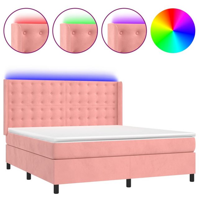 vidaXL Boxspringbett Boxspringbett mit Matratze und LED Samt (180 x 200 cm, günstig online kaufen