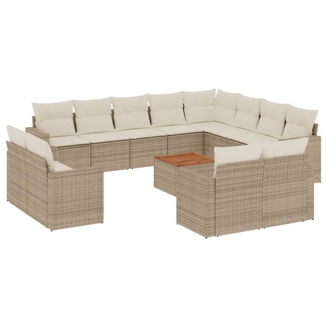 vidaXL Sofaelement 13-tlg. Garten-Sofagarnitur mit Kissen Beige Poly Rattan günstig online kaufen