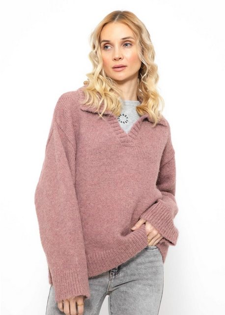 SASSYCLASSY Strickpullover Oversize Pullover mit Kragen und V-Ausschnitt Lä günstig online kaufen