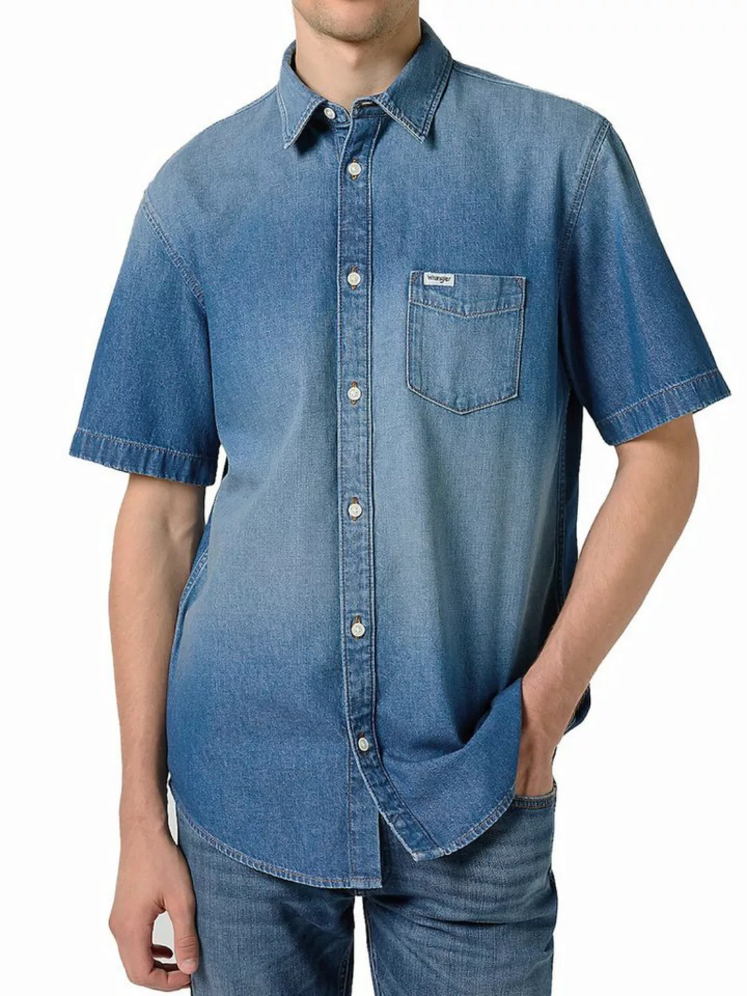 Wrangler Jeanshemd Regular Fit Kurzarm - 1 PKT SHIRT Mid Stone günstig online kaufen