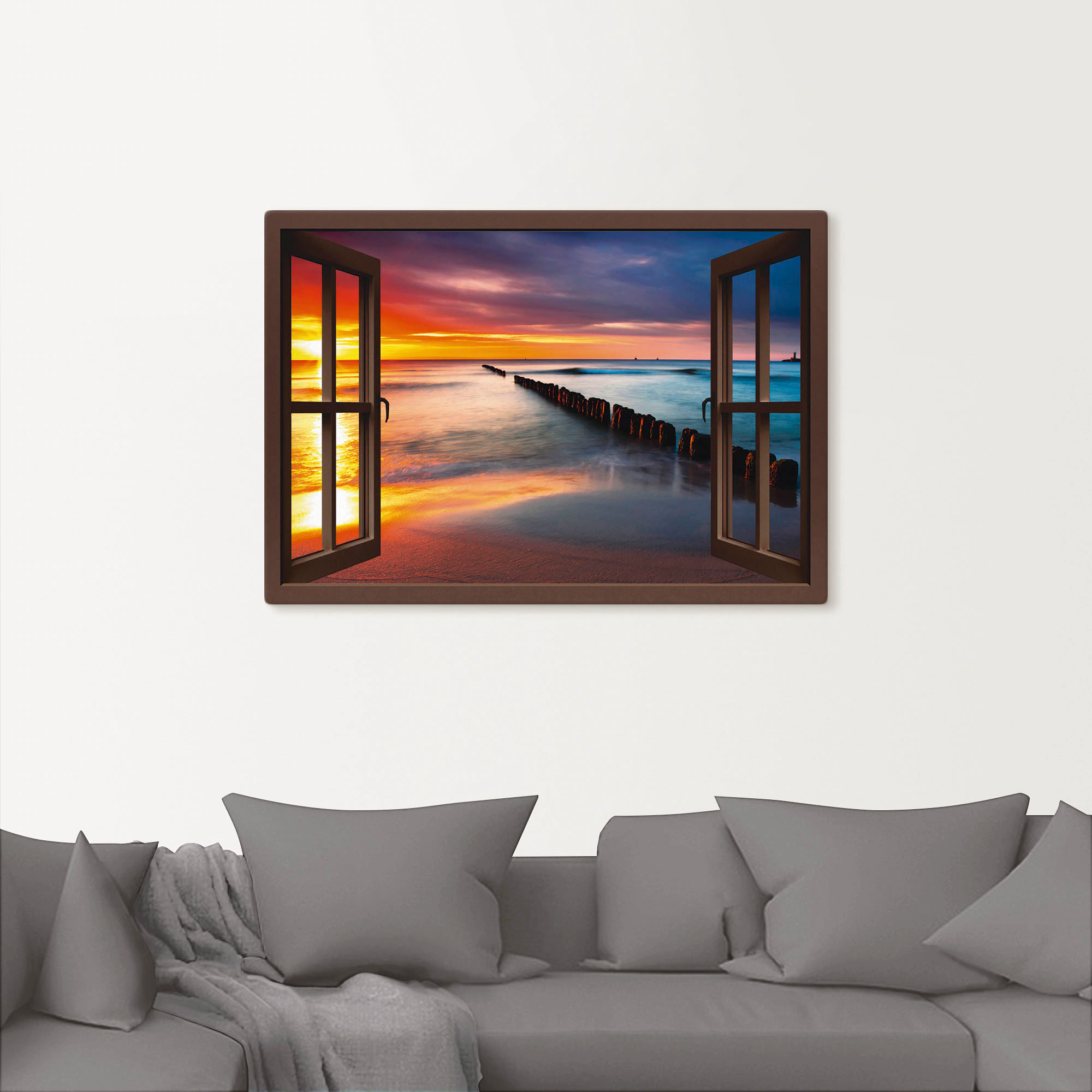 Artland Wandbild "Fensterblick Ostsee mit Sonnenaufgang", Fensterblick, (1 günstig online kaufen