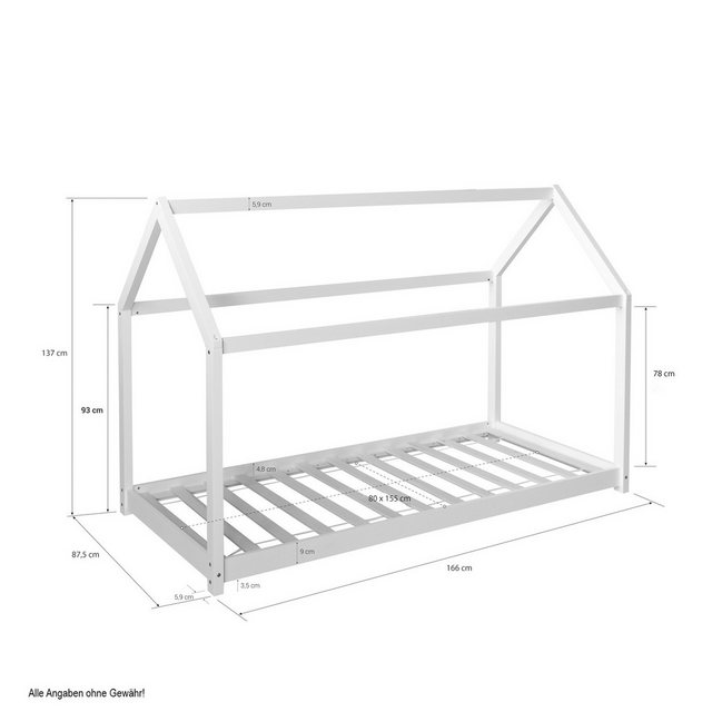 Homestyle4u Kinderbett 80 x 160 cm Hausbett mit Matratze Kinderhaus Bodenbe günstig online kaufen