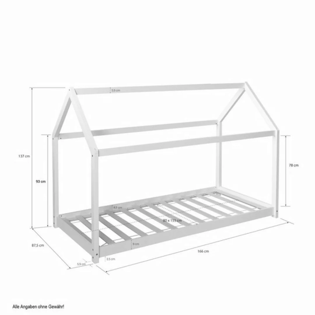 Homestyle4u Kinderbett 80 x 160 cm Hausbett mit Matratze Kinderhaus Bodenbe günstig online kaufen