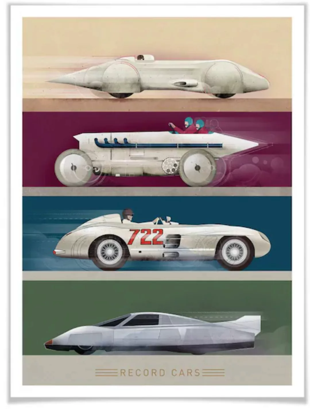 Wall-Art Poster »Record Cars«, Autos, (1 St.), Poster ohne Bilderrahmen günstig online kaufen