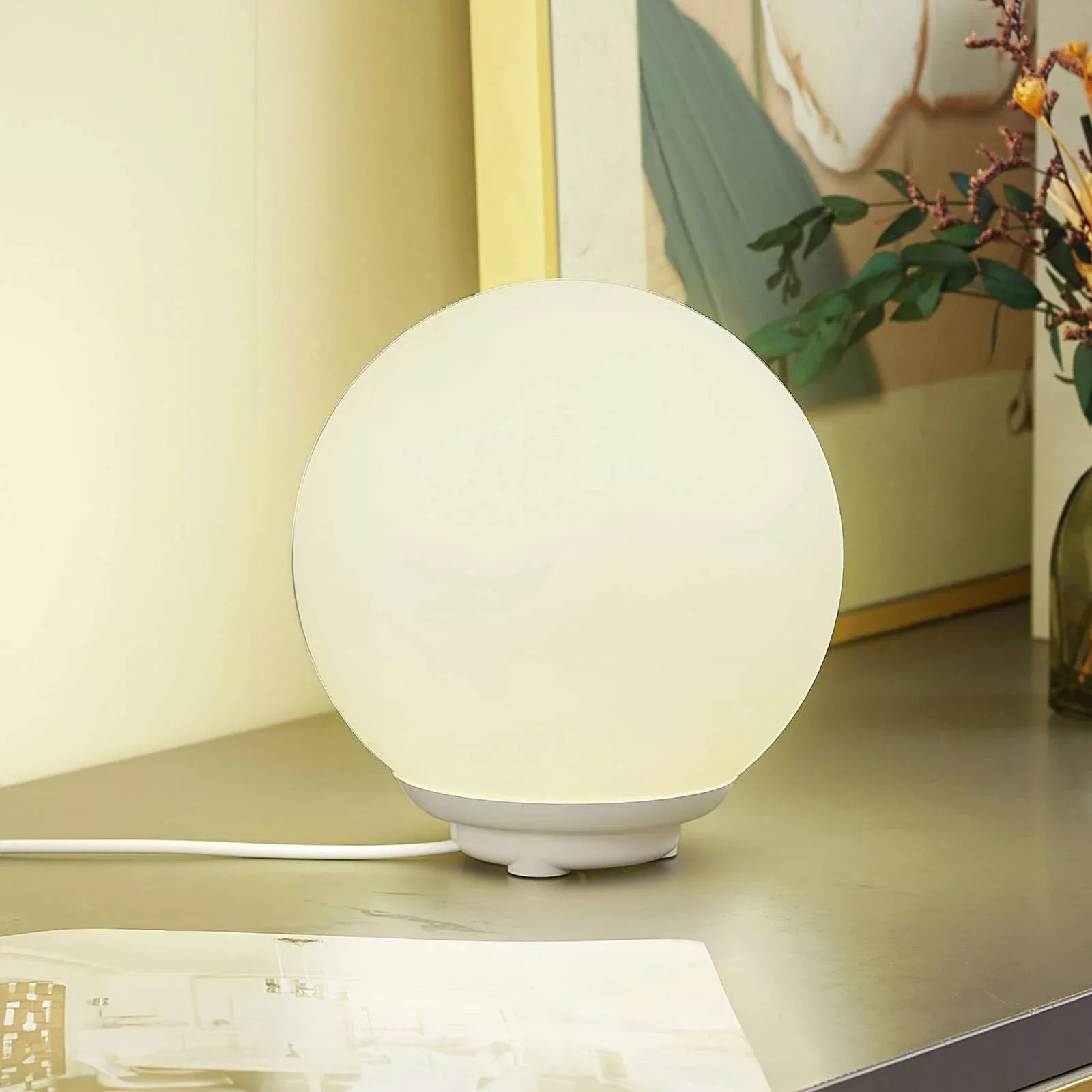 Lindby Smart LED-Akku-Tischleuchte Cosmia, weiß, Glas, Tuya günstig online kaufen