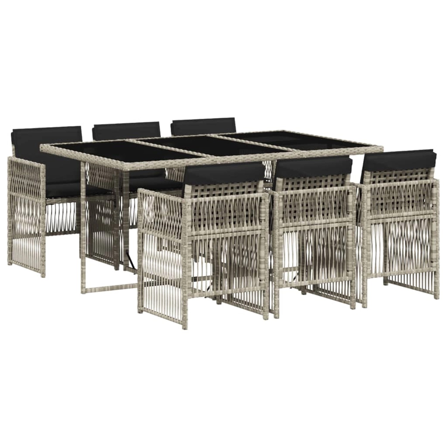 vidaXL 7-Tlg Garten-Essgruppe mit Kissen Hellgrau Poly Rattan 3210911 günstig online kaufen