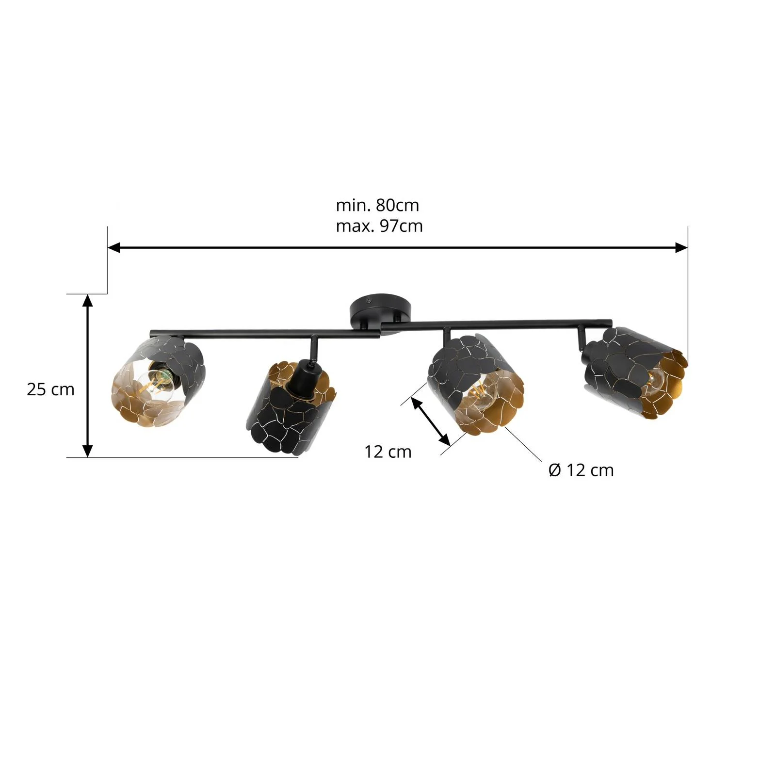 Lindby Deckenleuchte Aralena, schwarz/gold, 4-flammig günstig online kaufen