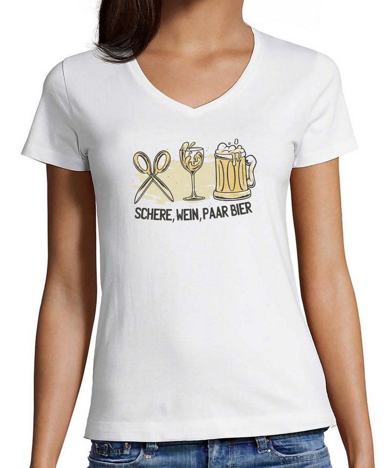 MyDesign24 T-Shirt Damen Oktoberfest T-Shirt - Schere, Wein, Paar Bier V-Au günstig online kaufen