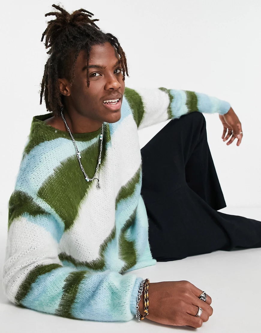 ASOS DESIGN – Flauschiger Oversize-Strickpullover mit abstraktem Design in günstig online kaufen