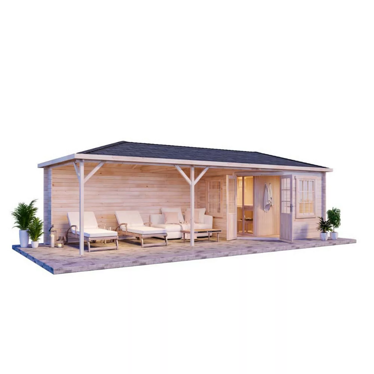 Finntherm Gartensauna Mississippi-40 Pinie 830 x 325 cm Wandstärke 40 mm günstig online kaufen