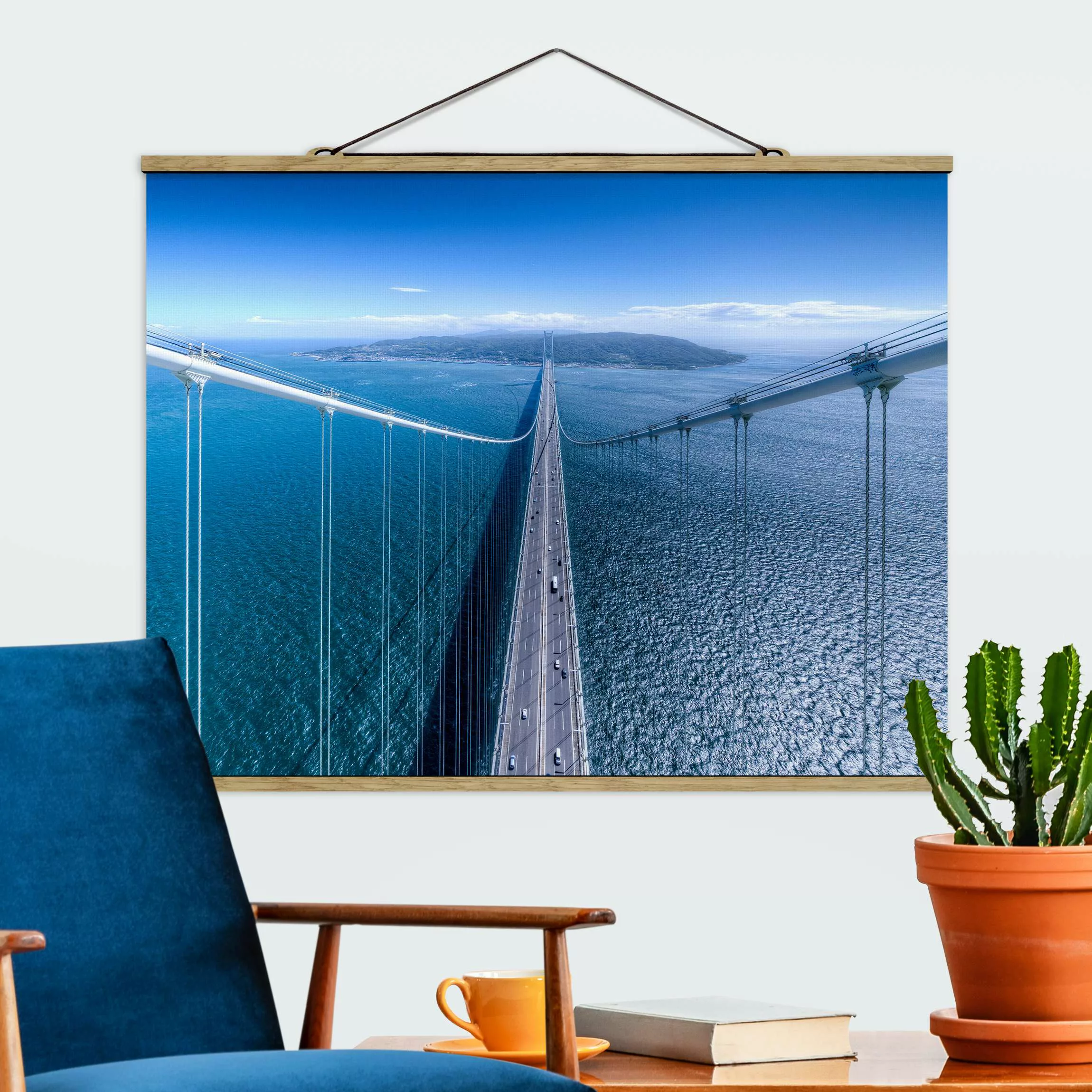 Stoffbild Architektur mit Posterleisten - Querformat Brücke zur Insel günstig online kaufen