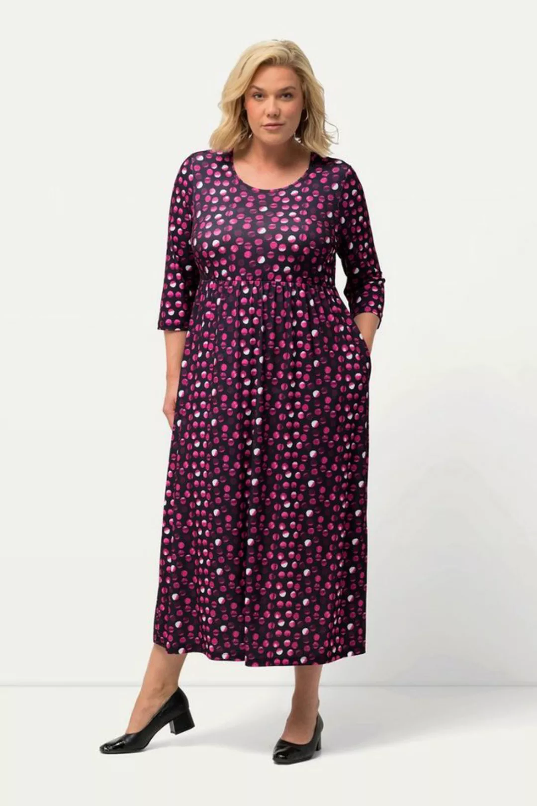 Ulla Popken Sommerkleid Jerseykleid Punkte A-Linie Rundhals 3/4-Arm günstig online kaufen