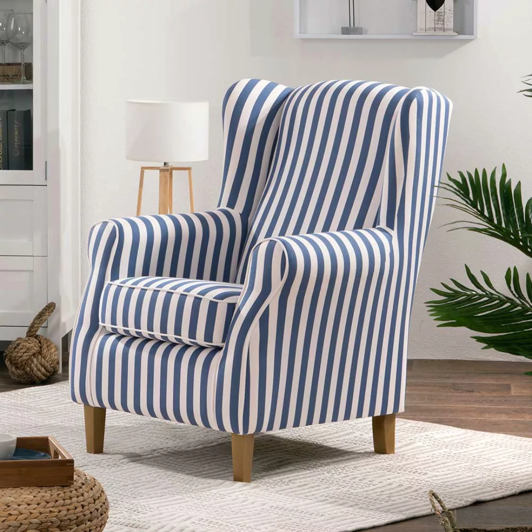 Gestreifter Sessel blau weiss im Landhausstil Federkern günstig online kaufen