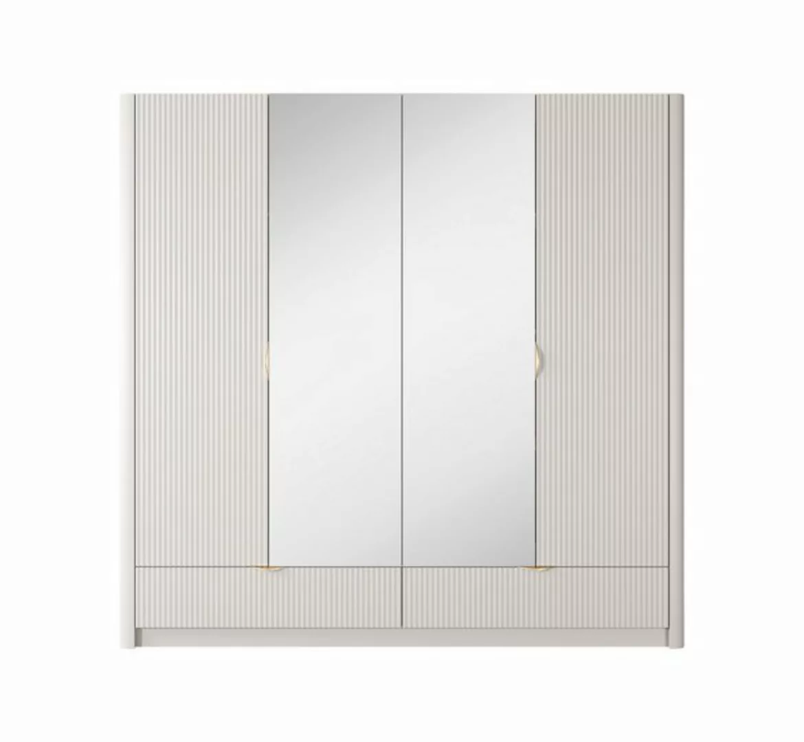 yourhouse24 Kleiderschrank mit Spiegel 213 cm LANTE beige/gold günstig online kaufen