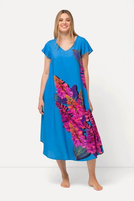 Ulla Popken Strandkleid Midikleid Lupinen A-Linie V-Ausschnitt Cup-Ärmel günstig online kaufen