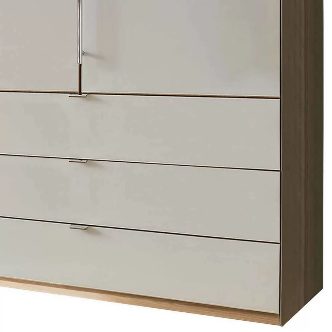 Schlafzimmerschrank in Beige und Eiche Bianco 250 cm breit günstig online kaufen