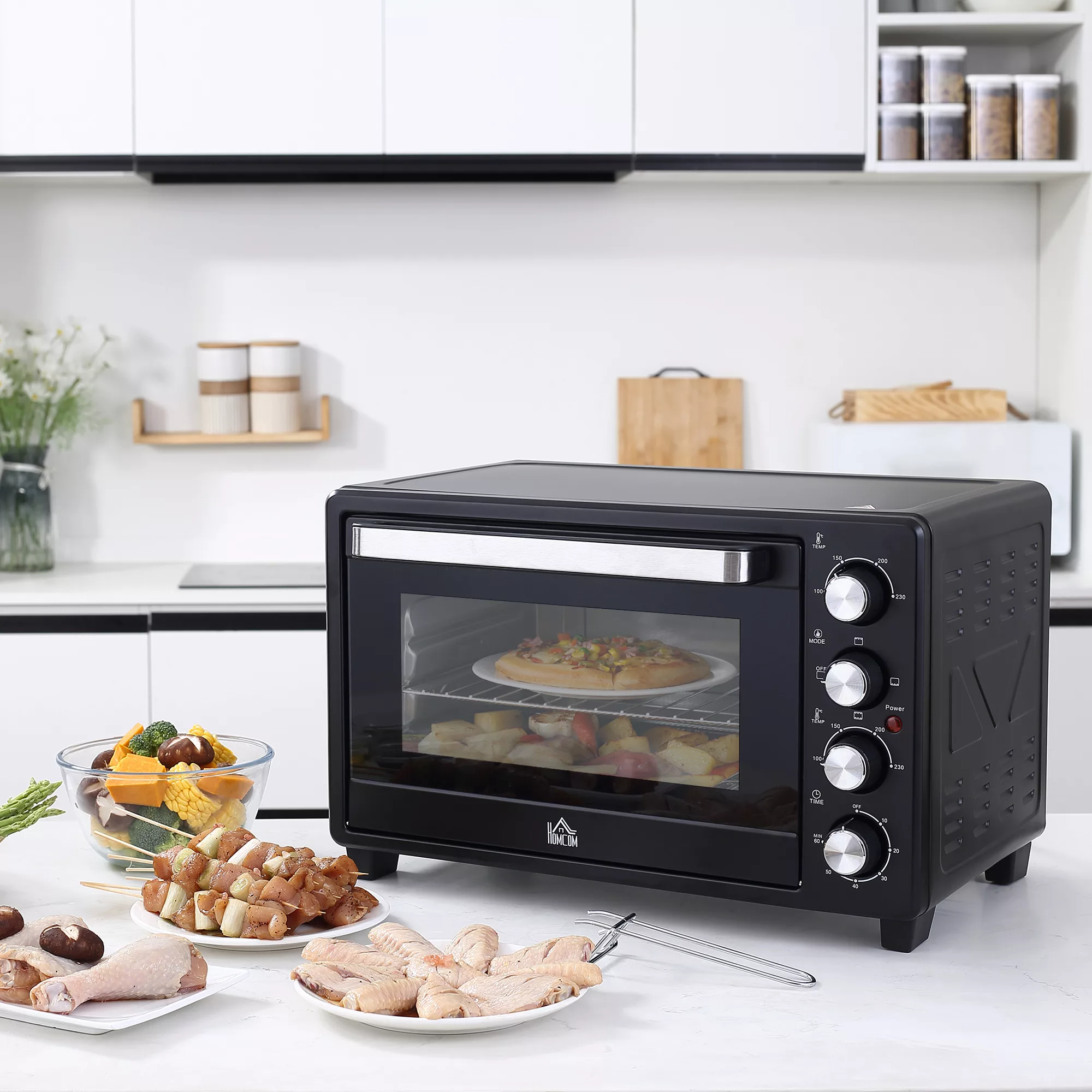 HOMCOM Mini Backofen 32L mit 3 Kochmodi 100°C-230°C, Edelstahl Schwarz, ink günstig online kaufen