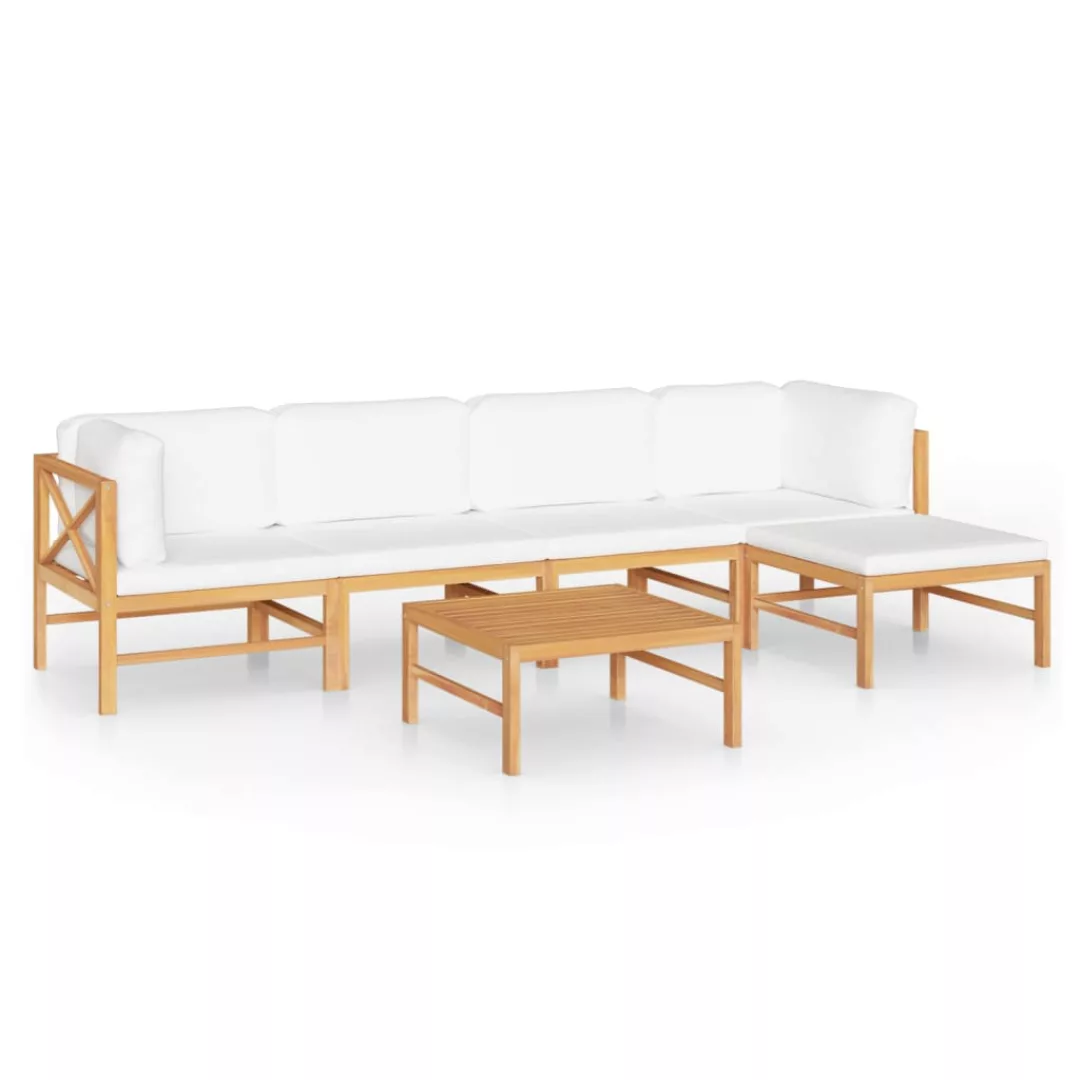 6-tlg. Garten-lounge-set Mit Creme Kissen Massivholz Teak günstig online kaufen