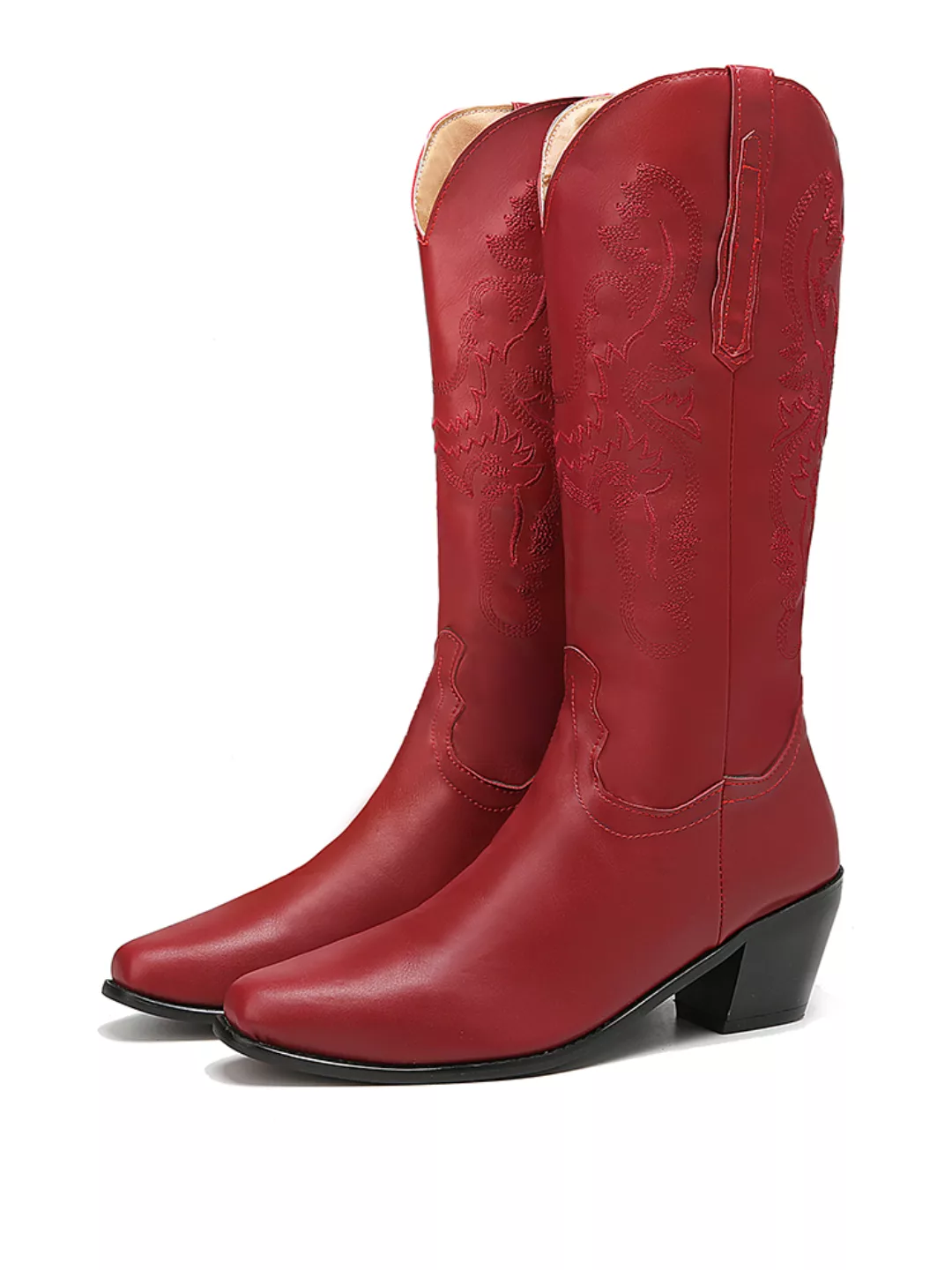 Plus Size Retro Damen Muster PU Western Bestickter Chunky Heel Mittelhohe C günstig online kaufen