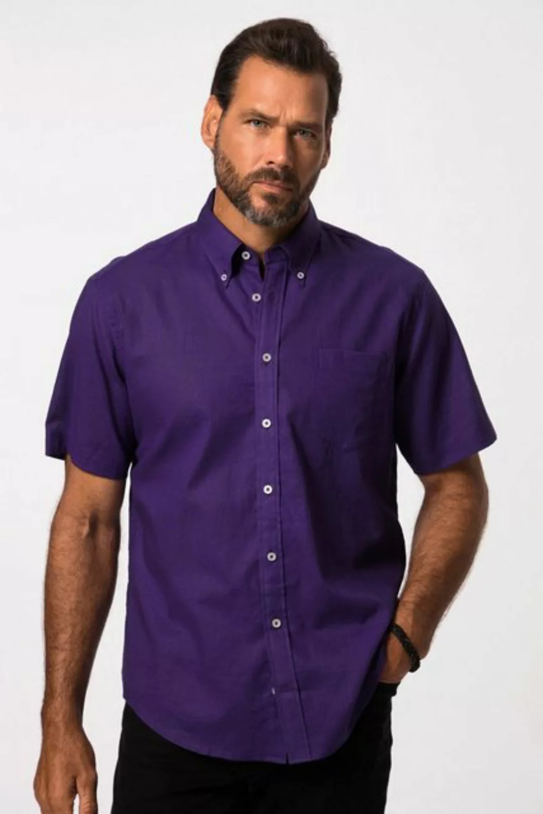 JP1880 Kurzarmhemd Leinenmix-Hemd Halbarm Buttondown-Kragen günstig online kaufen