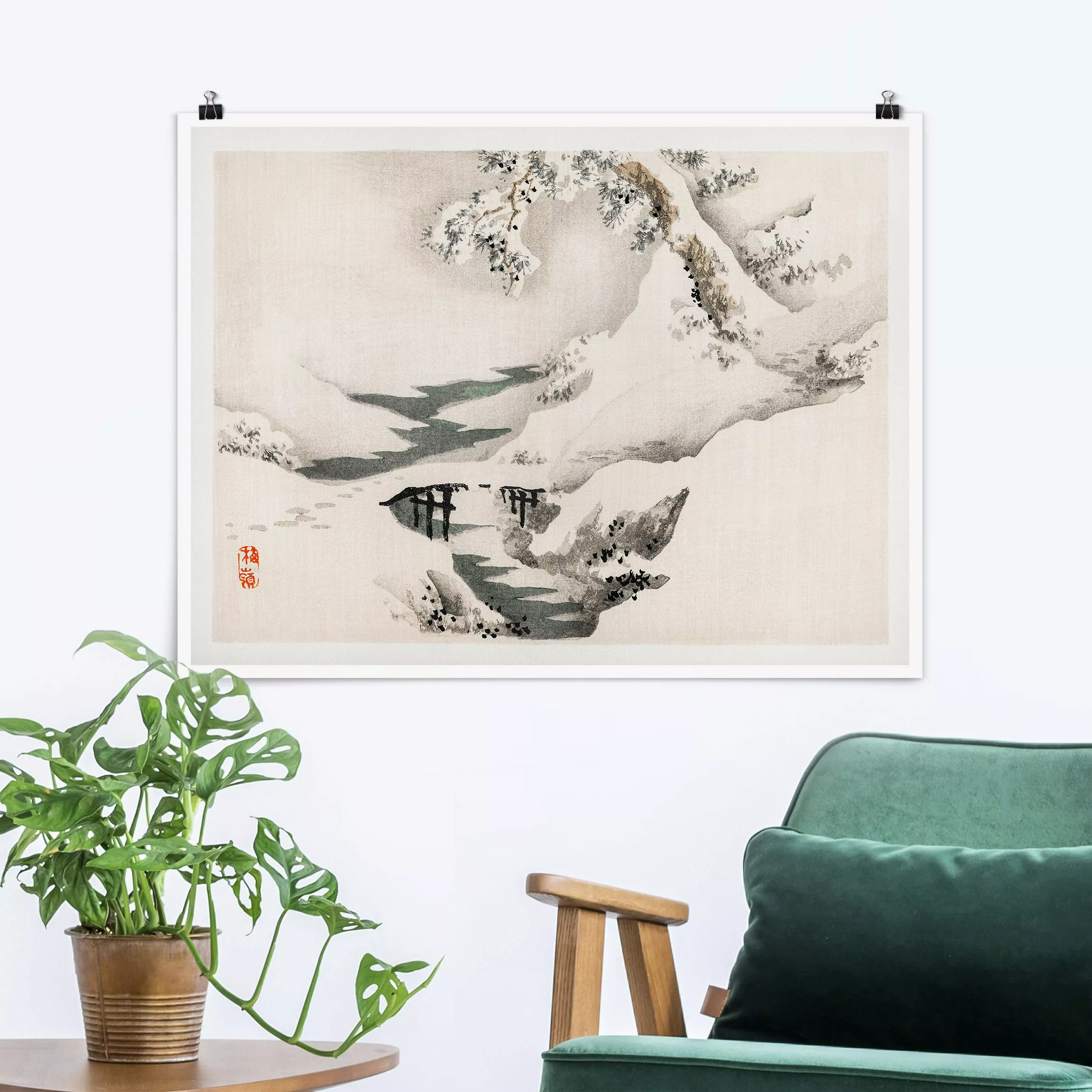 Poster Asiatische Vintage Zeichnung Winterlandschaft günstig online kaufen