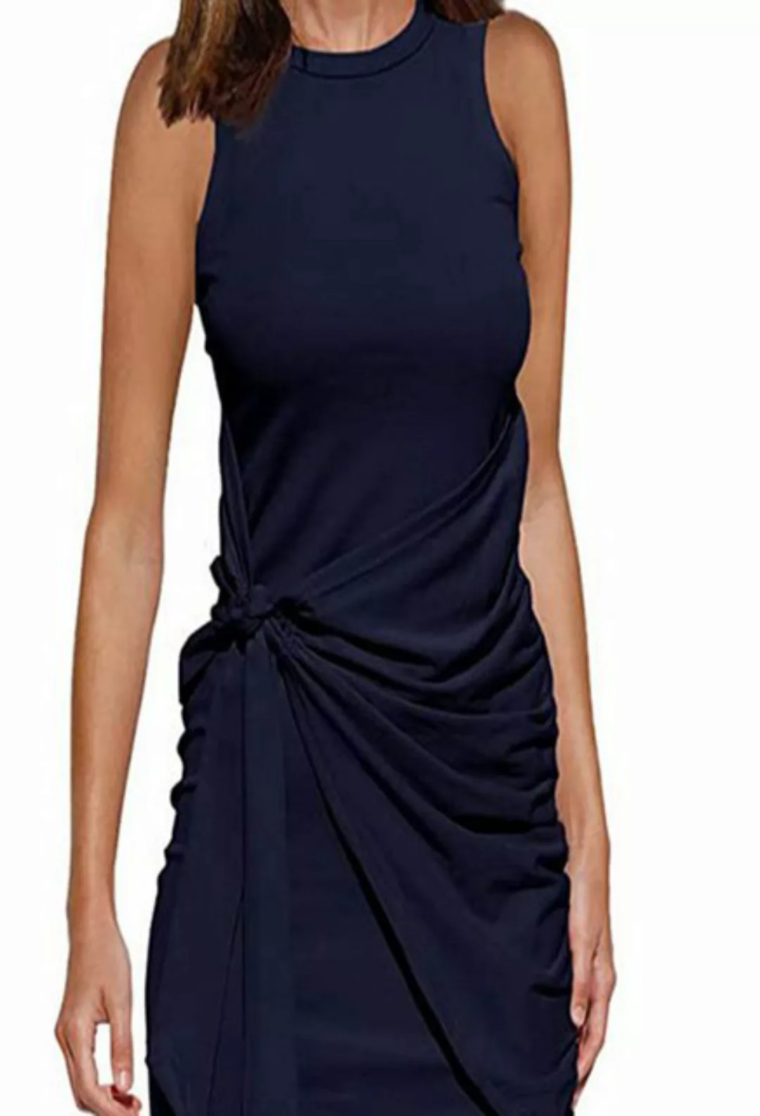 SEGUEN Sommerkleid Sleeveless round neck Pleated Bow Belt Irregular Dresses günstig online kaufen
