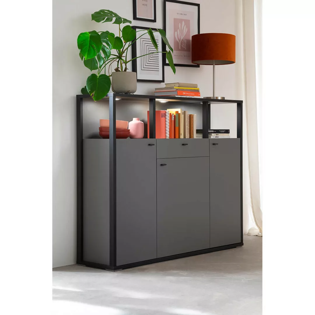 Highboard, 145cm breit, LAVAL-05 in grau mit anthrazit, B/H/T ca. 145/121/3 günstig online kaufen