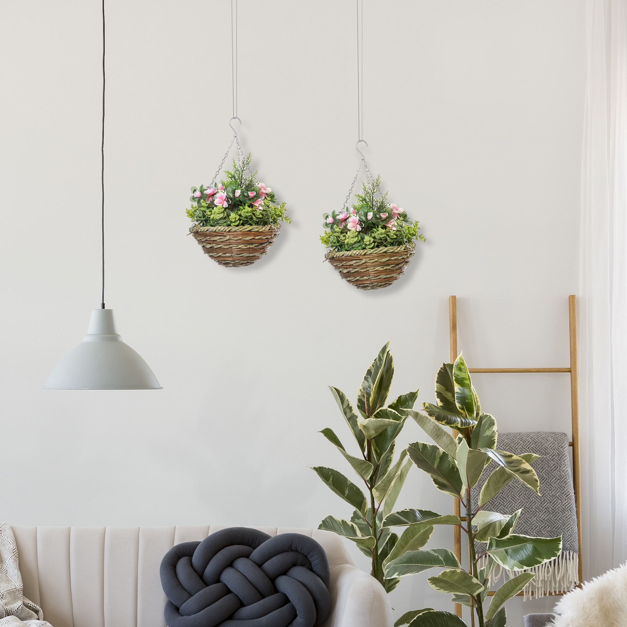 Outsunny Set 2 Künstliche Lisianthus-Pflanzen mit Korb und Haken, Kunststof günstig online kaufen
