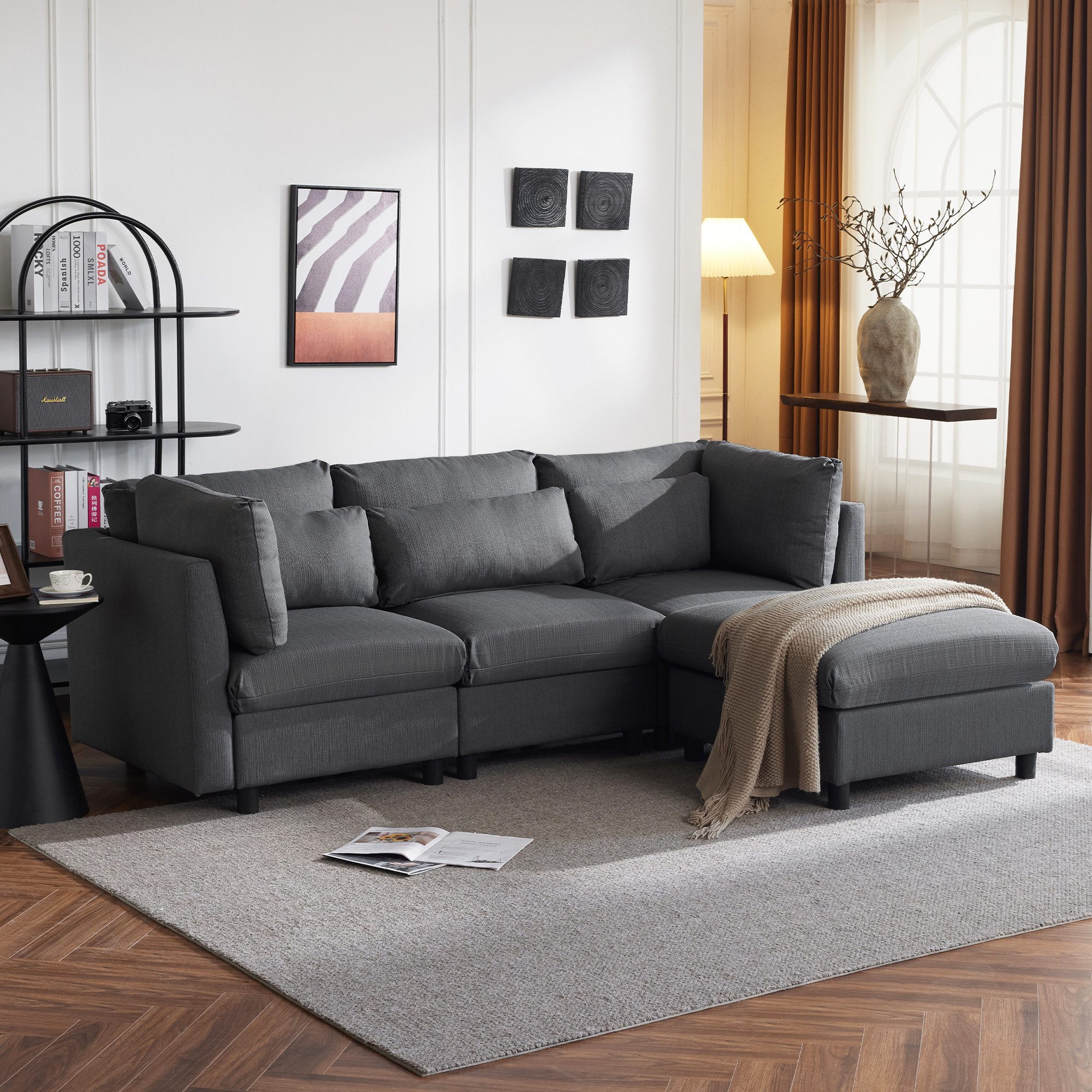 Merax 3-Sitzer mit Hocker, XXL Sofa, günstig online kaufen