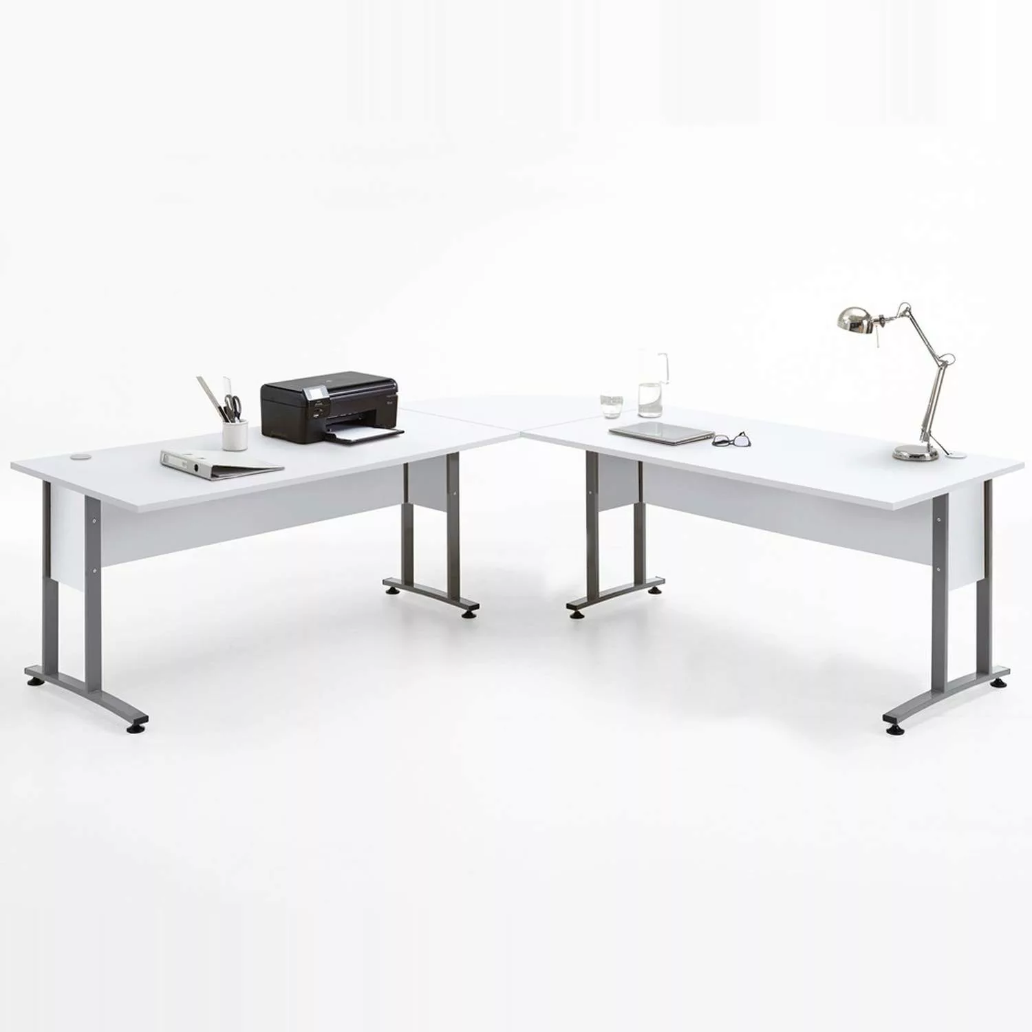 Büro Winkelschreibtisch 160 x 160cm COLUMBUS-10 in Brilliantweiß matt - B x günstig online kaufen