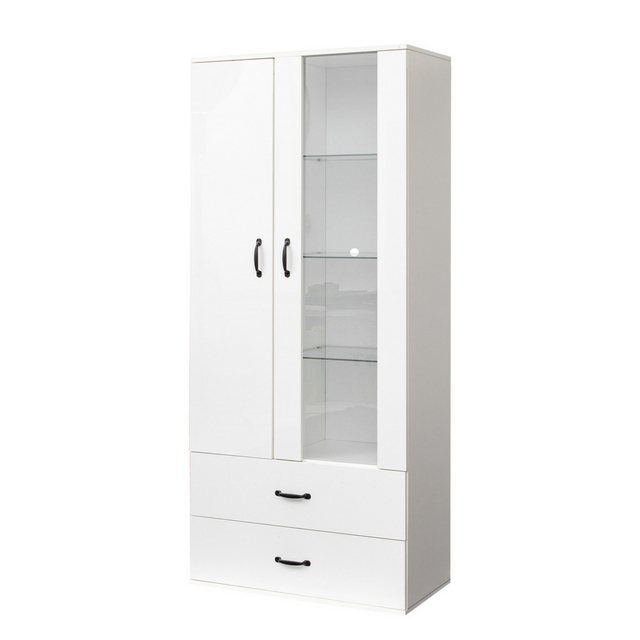 KLAM HOME Hochschrank Vitrine mit 16-farbiger LED-Beleuchtung Freistehender günstig online kaufen