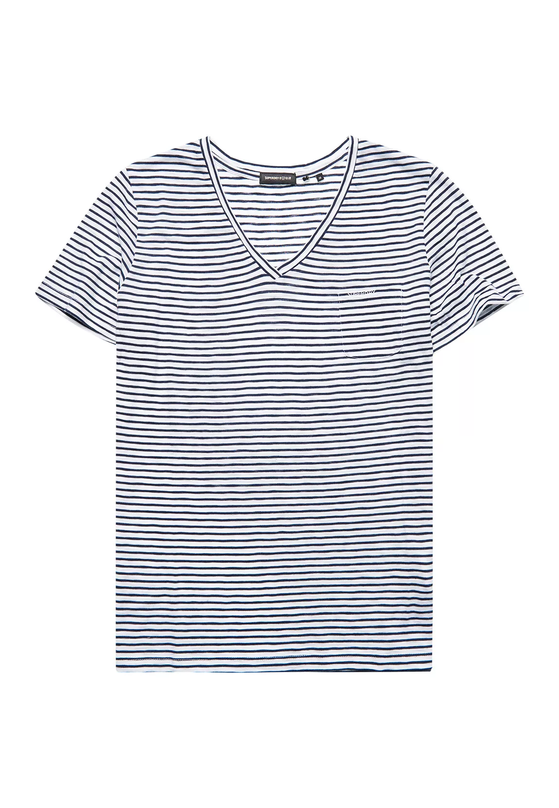 Superdry Damen T-Shirt POCKET V NECK TEE Navy Breton Blau Weiß günstig online kaufen