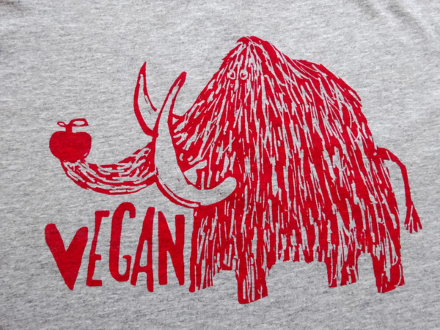 Vegan Mammut. Männer T-shirt, Faire Biobaumwolle, Grau. Handsiebdruck günstig online kaufen