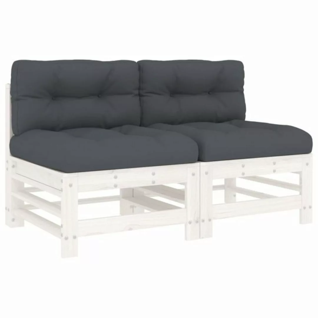 vidaXL Loungesofa Mittelsofas mit Kissen 2 Stk. Weiß Massivholz Kiefer, 1 T günstig online kaufen